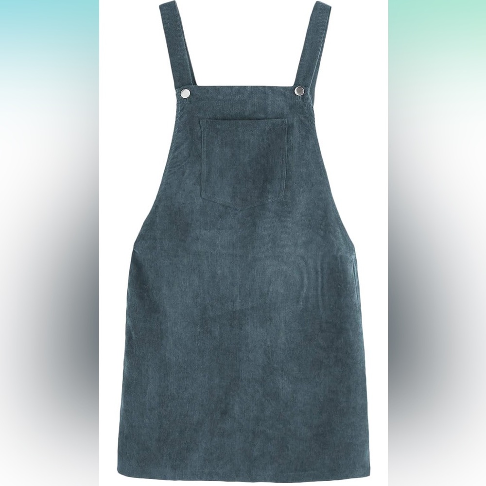Blue corduroy A-line overall mini dress